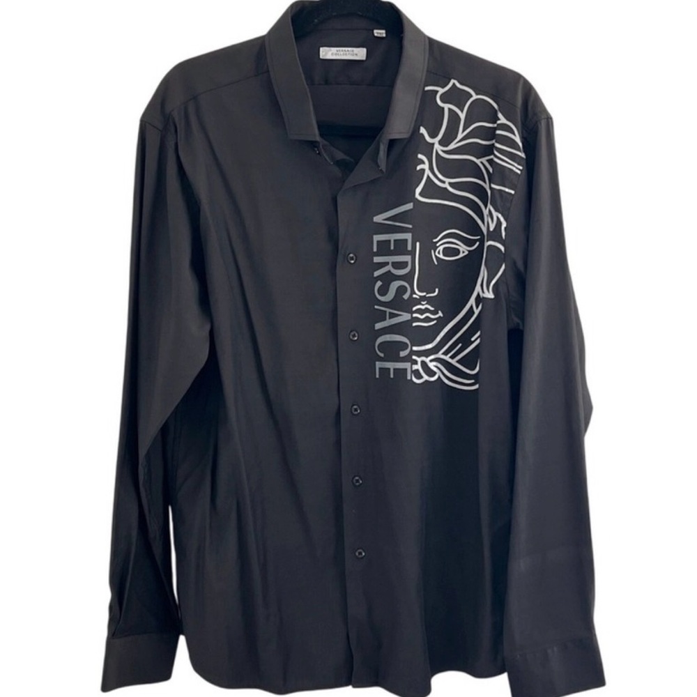 VERSACE Men's Gray Long Sleeve Button Up Shirt Medusa Graphic XXL fits like a L